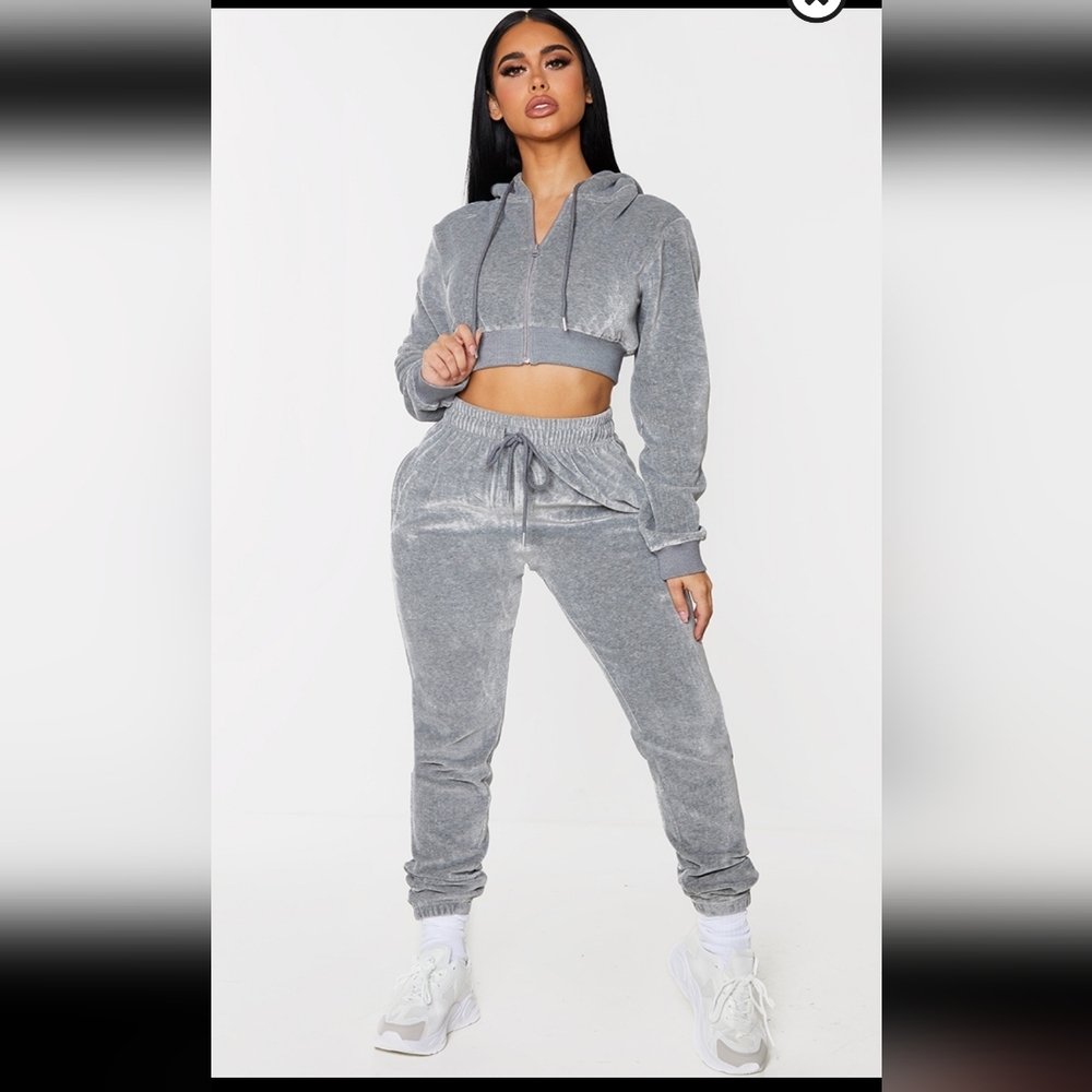 grey velour tracksuit, with diamonds on back. NWT PLT
